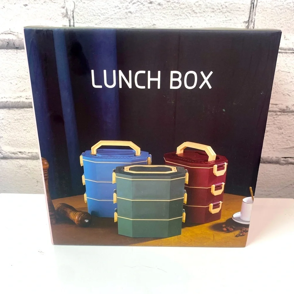 Bento Lunch Box Stackable 3 Tiers With Utensils Green NWT Bento Box Food Storage